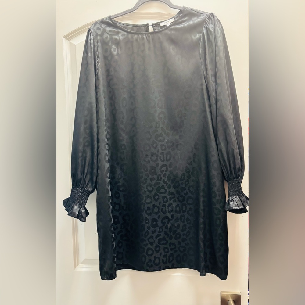 JODIFL Black Satin Dress with Subtle Pattern